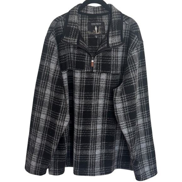John Wayne Stock & Supply Black and White Plaid Fleece Jacket Men's Size XXL - Picture 2 of 11